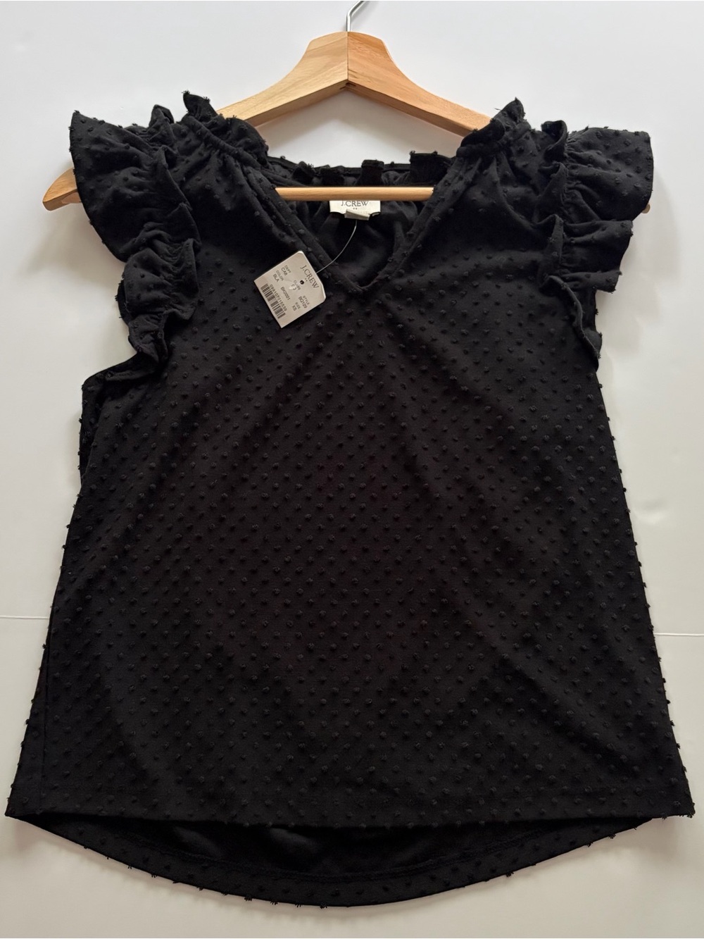 NWT! J. Crew Black Swiss Dot Ruffle Sleeve Tank- XS